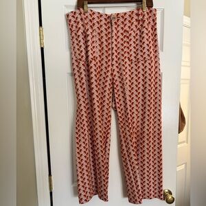 Anthropologie Red and White Patterned Wide Leg Pants